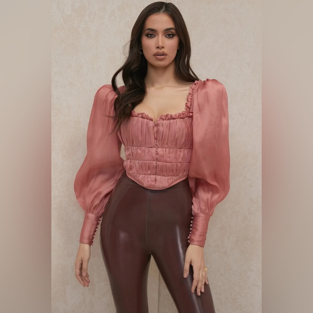 HOUSE OF CB 'Palais' Rouge Ruched Organza Corset/Size XS-US 2-4